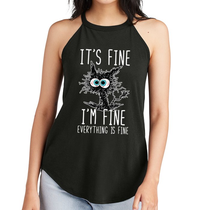 Funny Black Cat It's Fine I'm Fine Everything Is Fine Women's Perfect Tri Rocker Tank