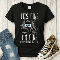 Funny Black Cat It's Fine I'm Fine Everything Is Fine Womens T-Shirt