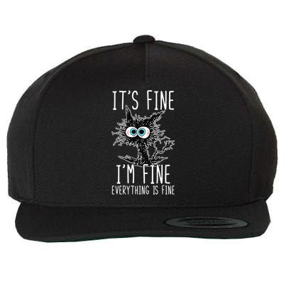 Funny Black Cat It's Fine I'm Fine Everything Is Fine Wool Snapback Cap