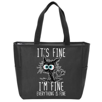 Funny Black Cat It's Fine I'm Fine Everything Is Fine Zip Tote Bag
