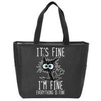 Funny Black Cat It's Fine I'm Fine Everything Is Fine Zip Tote Bag
