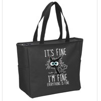 Funny Black Cat It's Fine I'm Fine Everything Is Fine Zip Tote Bag