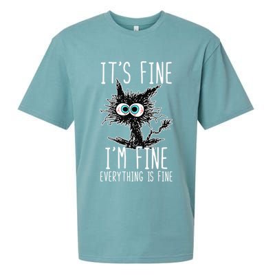 Funny Black Cat It's Fine I'm Fine Everything Is Fine Sueded Cloud Jersey T-Shirt