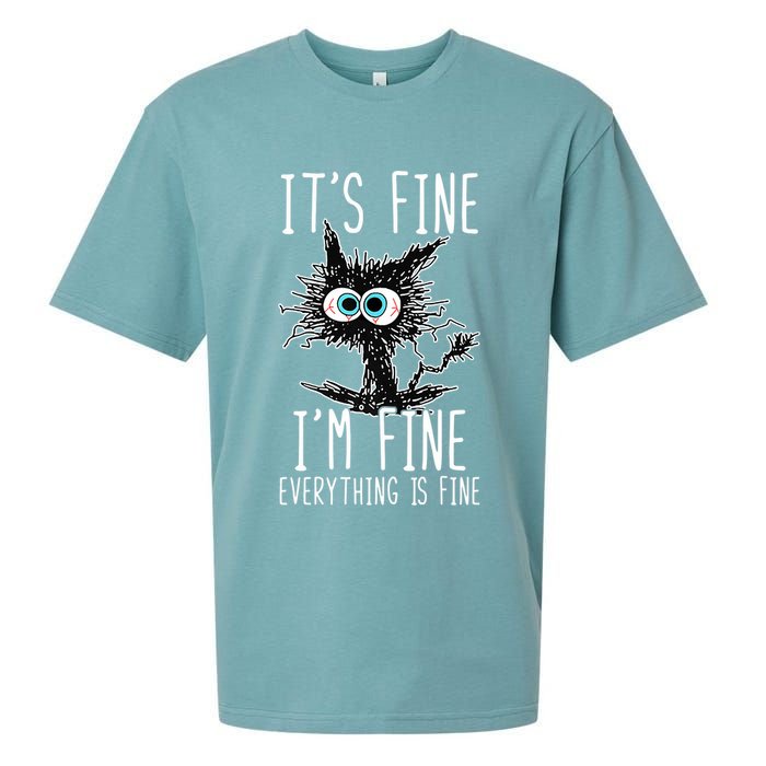 Funny Black Cat It's Fine I'm Fine Everything Is Fine Sueded Cloud Jersey T-Shirt