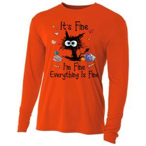 Funny Black Cat Its Fine Im Fine Everything Is Fine Teacher Xmas Gift Cooling Performance Long Sleeve Crew