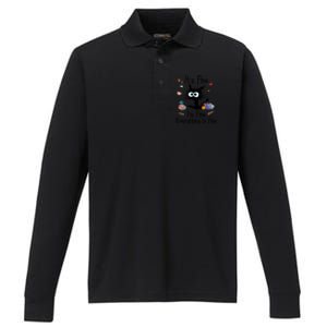 Funny Black Cat Its Fine Im Fine Everything Is Fine Teacher Xmas Gift Performance Long Sleeve Polo