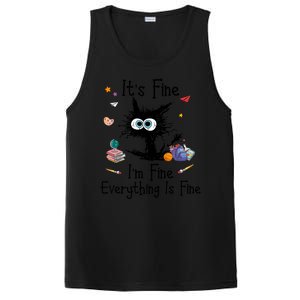 Funny Black Cat Its Fine Im Fine Everything Is Fine Teacher Xmas Gift PosiCharge Competitor Tank