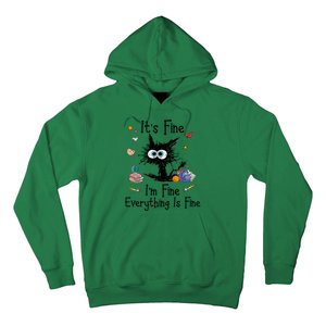 Funny Black Cat Its Fine Im Fine Everything Is Fine Teacher Xmas Gift Hoodie