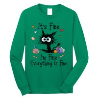 Funny Black Cat Its Fine Im Fine Everything Is Fine Teacher Xmas Gift Long Sleeve Shirt