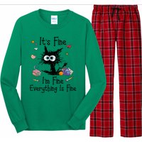 Funny Black Cat Its Fine Im Fine Everything Is Fine Teacher Xmas Gift Long Sleeve Pajama Set