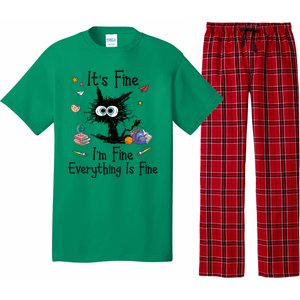 Funny Black Cat Its Fine Im Fine Everything Is Fine Teacher Xmas Gift Pajama Set