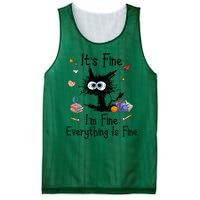 Funny Black Cat Its Fine Im Fine Everything Is Fine Teacher Xmas Gift Mesh Reversible Basketball Jersey Tank