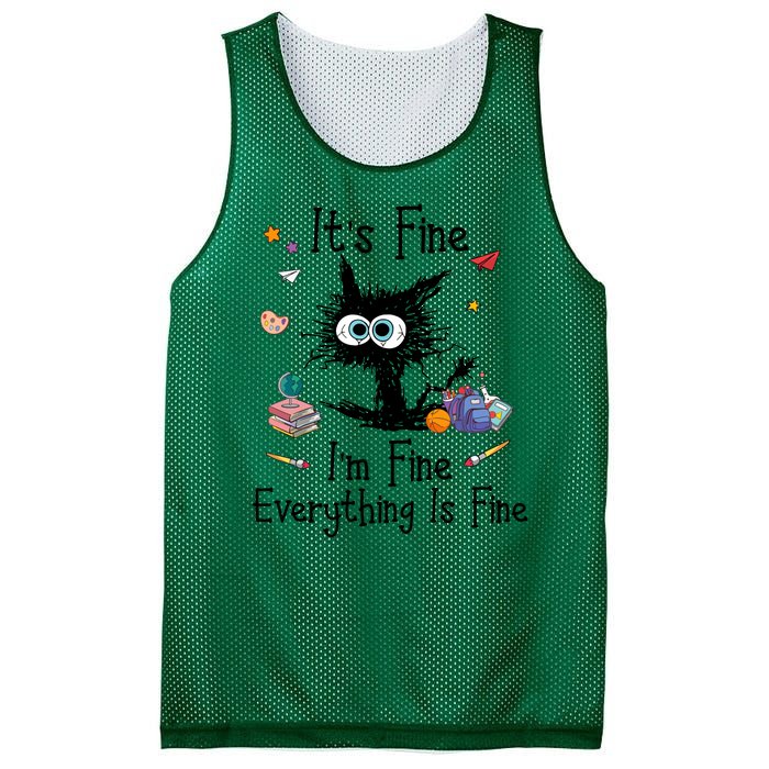 Funny Black Cat Its Fine Im Fine Everything Is Fine Teacher Xmas Gift Mesh Reversible Basketball Jersey Tank