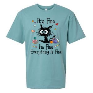 Funny Black Cat Its Fine Im Fine Everything Is Fine Teacher Xmas Gift Sueded Cloud Jersey T-Shirt