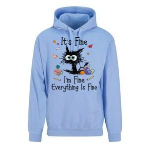 Funny Black Cat Its Fine Im Fine Everything Is Fine Teacher Xmas Gift Unisex Surf Hoodie