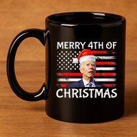 Funny Biden Confused Merry Happy 4th of July Christmas Flag 11oz C Handle Ceramic Mug