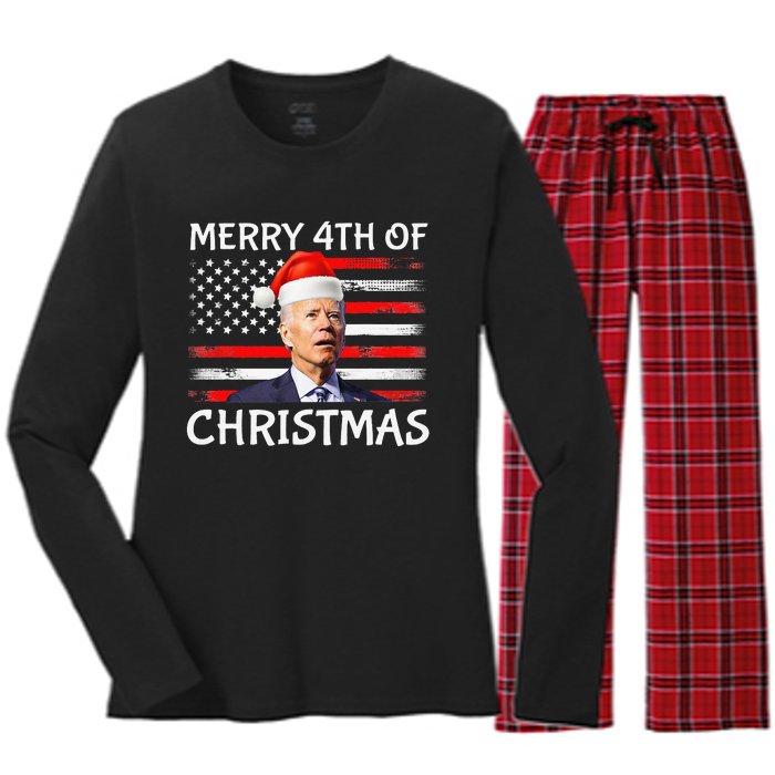 Funny Biden Confused Merry Happy 4th of July Christmas Flag Women's Long Sleeve Flannel Pajama Set 