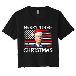 Funny Biden Confused Merry Happy 4th of July Christmas Flag Women's Crop Top Tee