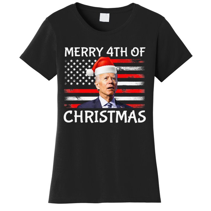 Funny Biden Confused Merry Happy 4th of July Christmas Flag Women's T-Shirt