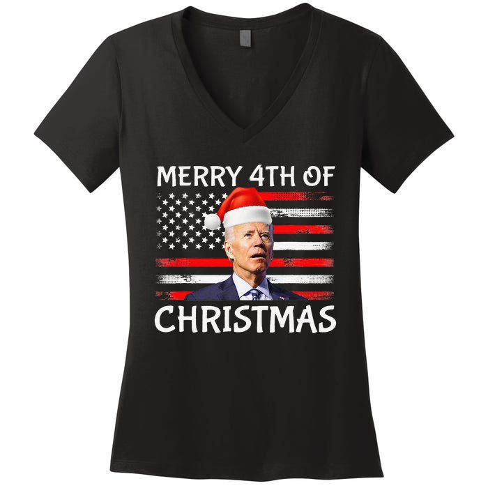 Funny Biden Confused Merry Happy 4th of July Christmas Flag Women's V-Neck T-Shirt