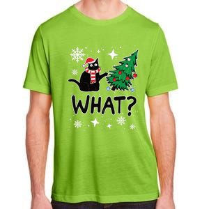 Funny Black Cat Design Pushing Christmas Tree Over Cat What? Gift Adult ChromaSoft Performance T-Shirt