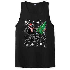 Funny Black Cat Design Pushing Christmas Tree Over Cat What? Gift PosiCharge Competitor Tank