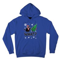 Funny Black Cat Design Pushing Christmas Tree Over Cat What? Gift Hoodie