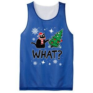 Funny Black Cat Design Pushing Christmas Tree Over Cat What? Gift Mesh Reversible Basketball Jersey Tank