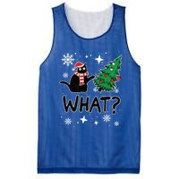 Funny Black Cat Design Pushing Christmas Tree Over Cat What? Gift Mesh Reversible Basketball Jersey Tank