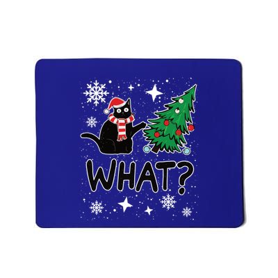 Funny Black Cat Design Pushing Christmas Tree Over Cat What? Gift Mousepad