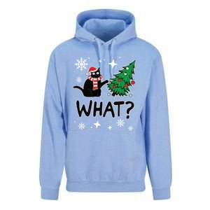 Funny Black Cat Design Pushing Christmas Tree Over Cat What? Gift Unisex Surf Hoodie