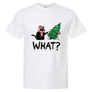 Funny Black Cat Design Pushing Christmas Tree Over Cat What? Gift Garment-Dyed Heavyweight T-Shirt