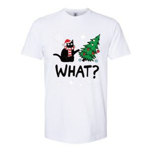 Funny Black Cat Design Pushing Christmas Tree Over Cat What? Gift Softstyle CVC T-Shirt