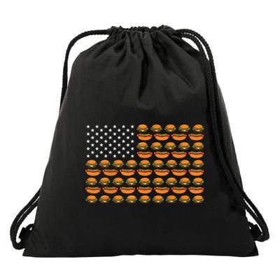 Funny Bbq Cookout Hotdog Hamburger American Flag Barbeque Drawstring Bag