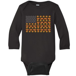 Funny Bbq Cookout Hotdog Hamburger American Flag Barbeque Baby Long Sleeve Bodysuit