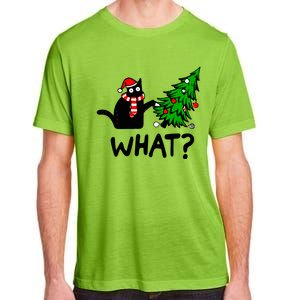 Funny Black Cat Gift Pushing Christmas Tree Over Cat What? Gift Adult ChromaSoft Performance T-Shirt