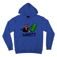 Funny Black Cat Gift Pushing Christmas Tree Over Cat What? Gift Hoodie