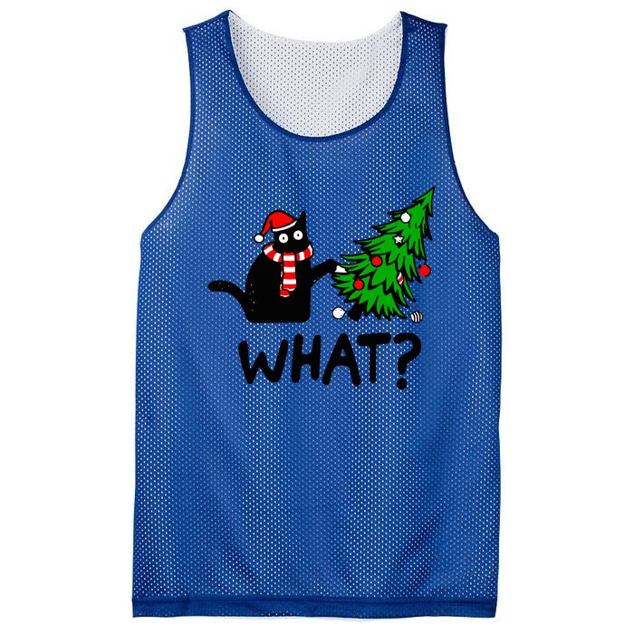 Funny Black Cat Gift Pushing Christmas Tree Over Cat What? Gift Mesh Reversible Basketball Jersey Tank