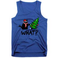 Funny Black Cat Gift Pushing Christmas Tree Over Cat What? Gift Tank Top