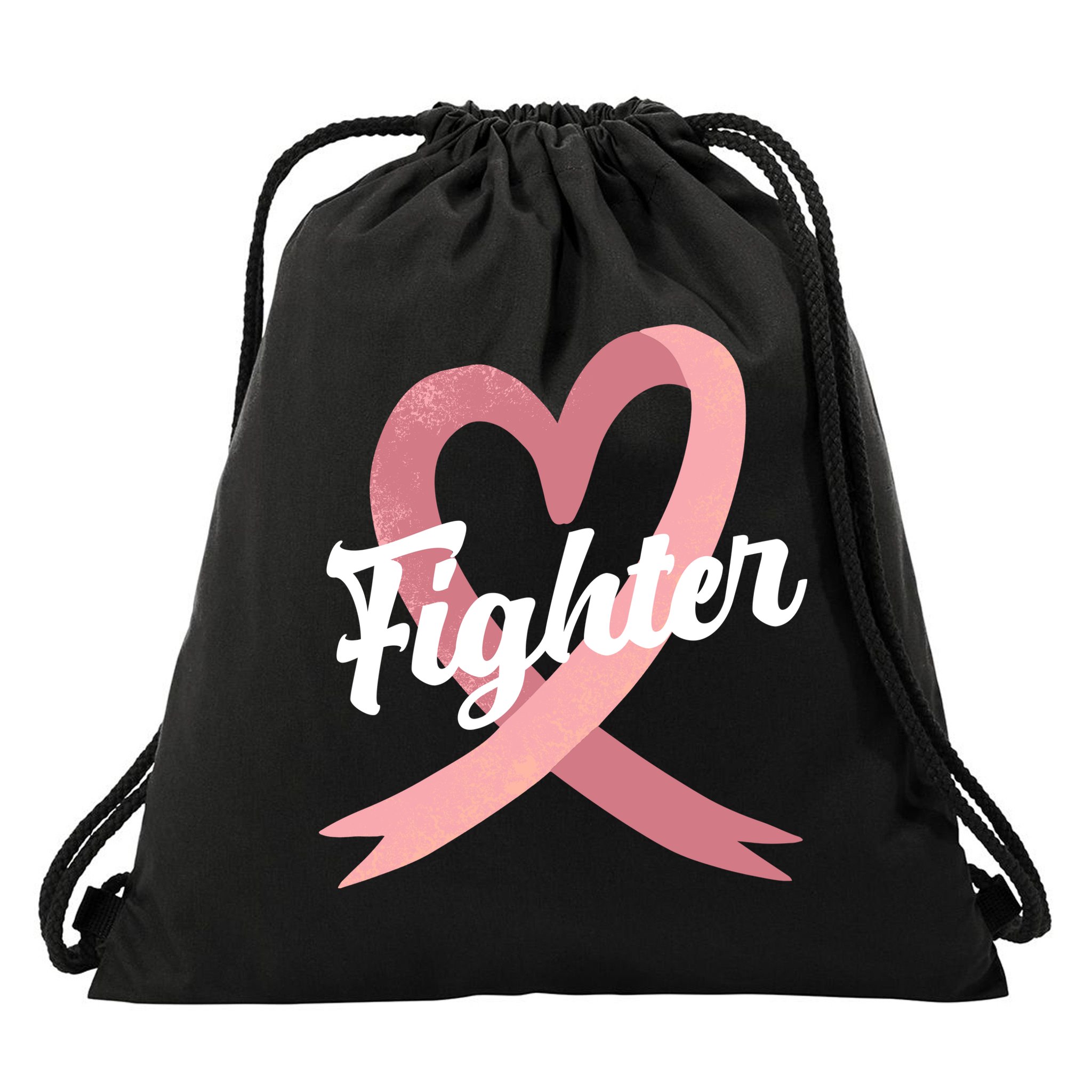 Fighter Breast Cancer Awareness Heart Drawstring Bag