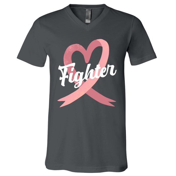 Fighter Breast Cancer Awareness Heart V-Neck T-Shirt