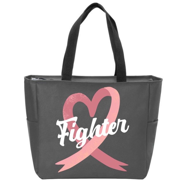 Fighter Breast Cancer Awareness Heart Zip Tote Bag