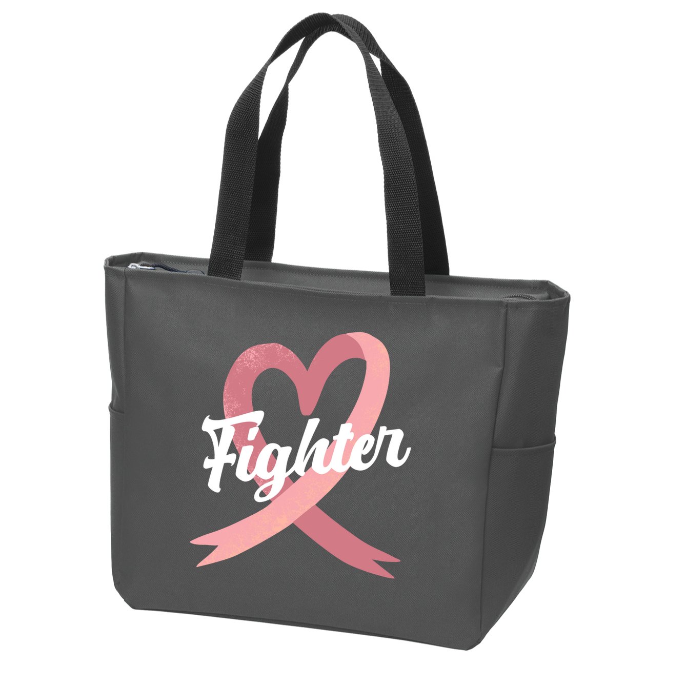 Fighter Breast Cancer Awareness Heart Zip Tote Bag