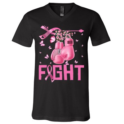 Fight Breast Cancer Awareness Boxing Gloves Warrior V-Neck T-Shirt
