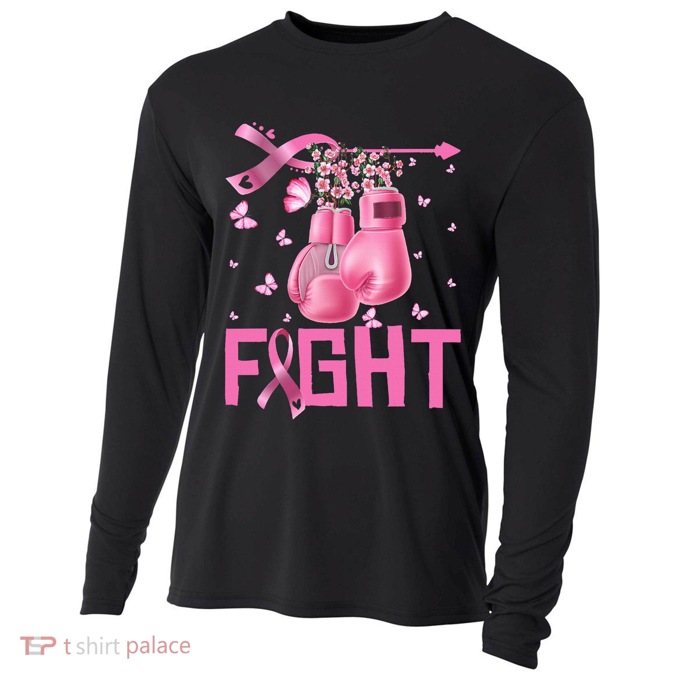 Fight Breast Cancer Awareness Boxing Gloves Warrior Cooling Performance Long Sleeve Crew