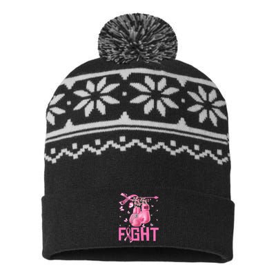 Fight Breast Cancer Awareness Boxing Gloves Warrior USA-Made Snowflake Beanie