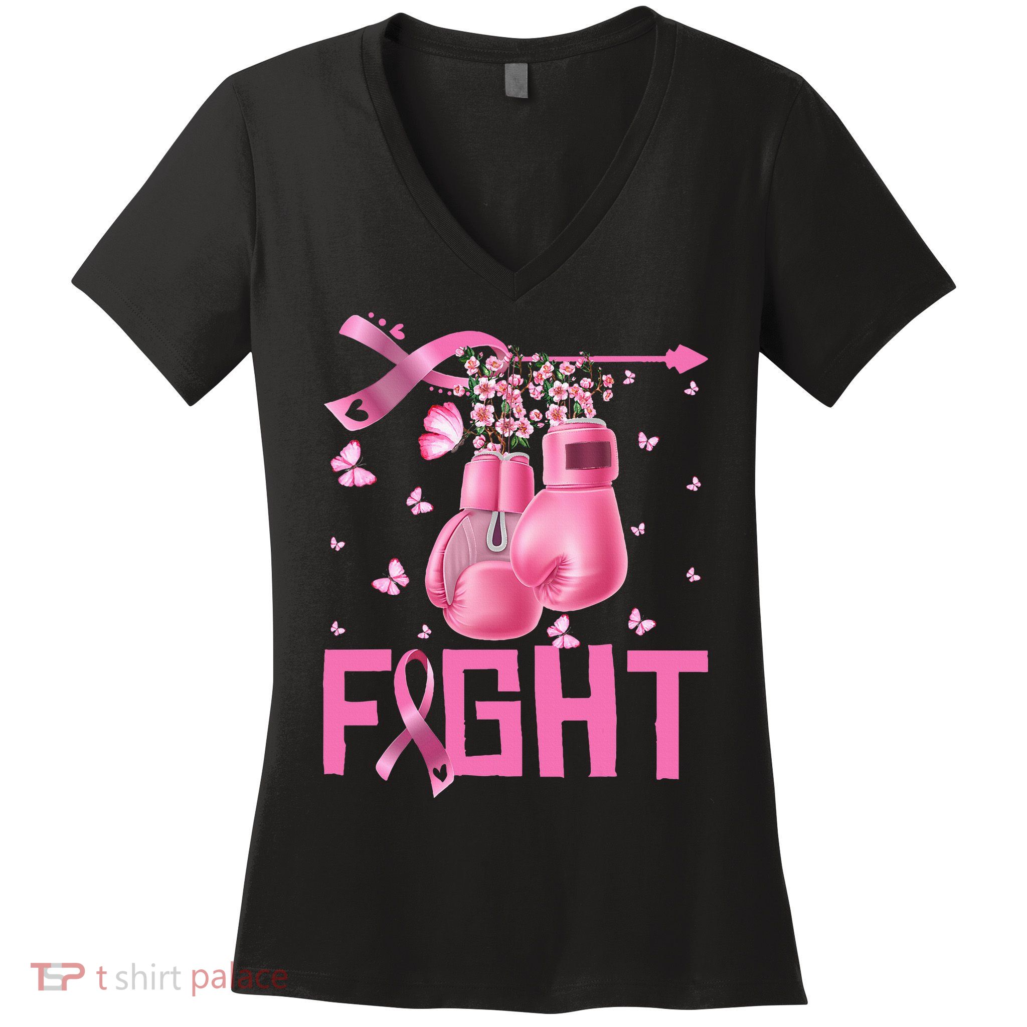 Fight Breast Cancer Awareness Boxing Gloves Warrior Women's V-Neck T-Shirt