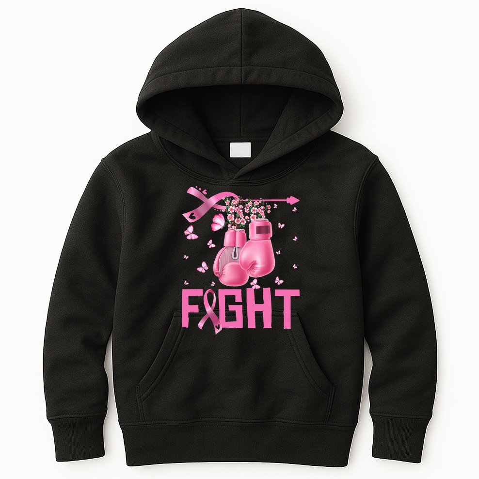 Fight Breast Cancer Awareness Boxing Gloves Warrior Kids Hoodie