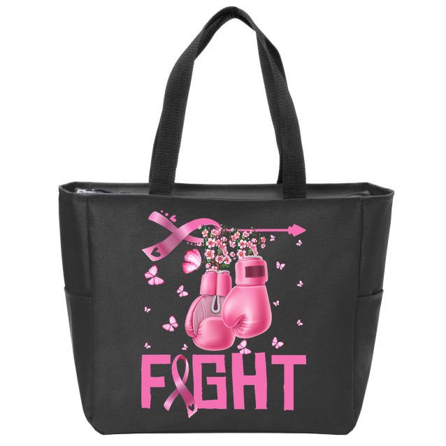 Fight Breast Cancer Awareness Boxing Gloves Warrior Zip Tote Bag