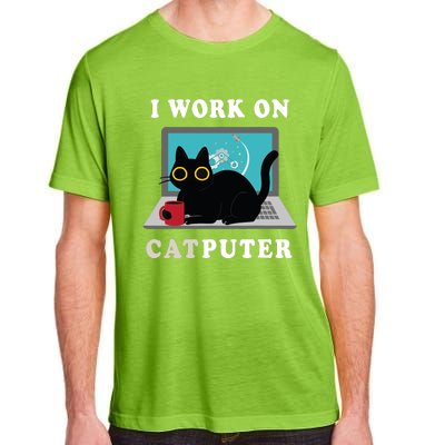 Funny Black Cat I Work On Computer For Cat Lover , Funny Cat Adult ChromaSoft Performance T-Shirt